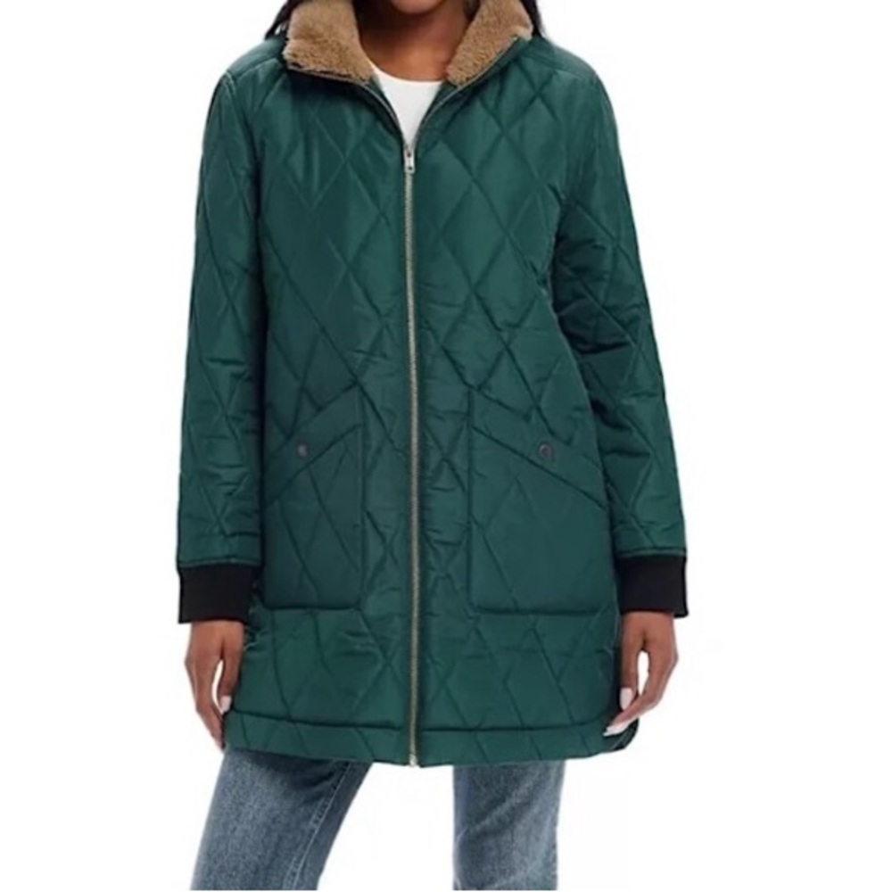 Teal Green Weatherproof Women's Quilted Puffer Jacket,Sherpa lined Coat